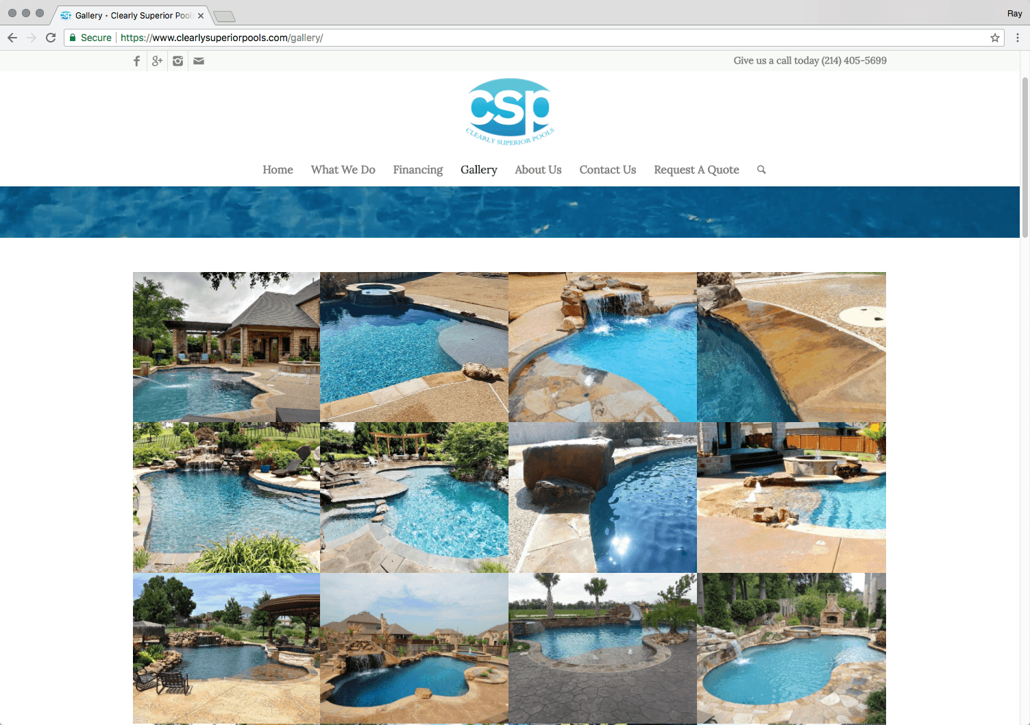 Clearly Superior Pools Website Design Gallery Page