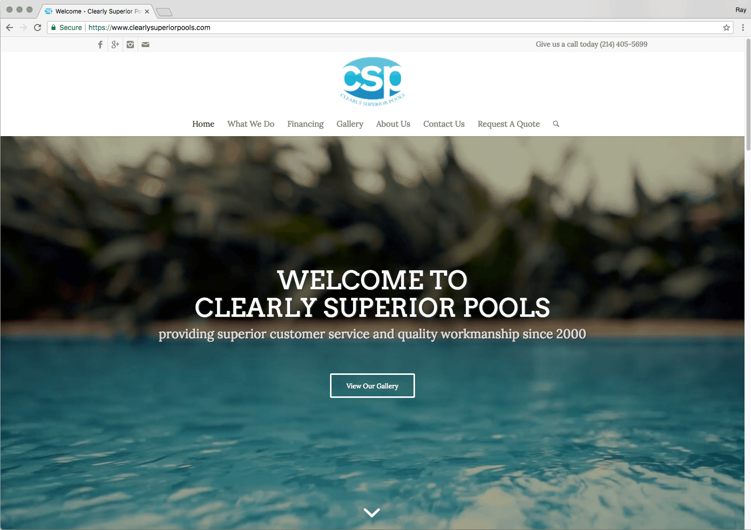 Clearly Superior Pools Website Design